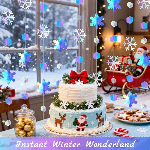 Iridescent Snowflake Garland Set 4 x 13ft 2