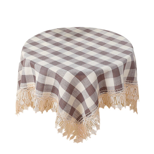 Round Linen Tablecloth 90x90cm Brown 1