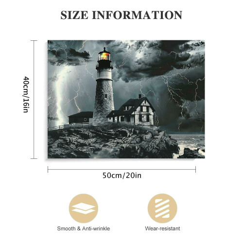 Black and White Lightning Lighthouse Canvas Art 20x16 in 2