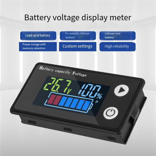LCD Dual-Wire Digital Voltmeter, Digital Display Battery Power Meter, Color Screen 9-100V 1