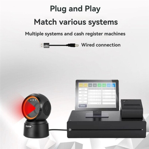 2D QR Barcode Scanner Wireless  Hands-Free Omnidirectional USB Barcode Reader with Wireless Charging Base 2
