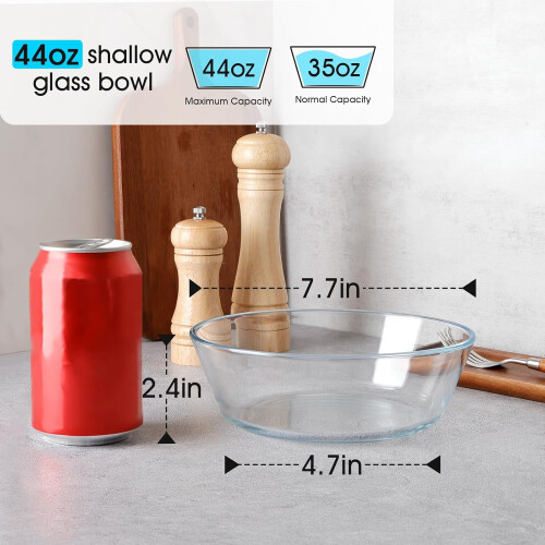 44oz Flat-Bottom Tempered Glass Bowl, 8in 1