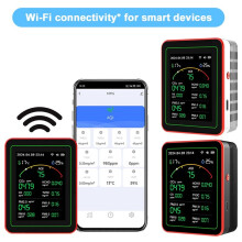 Tuya WiFi 15 in 1 Air Quality Detector Household Portable AQI PM0.3 PM1.0 PM2.5 PM10 CO CO2 TVOC HCHO Tester WithMount,B