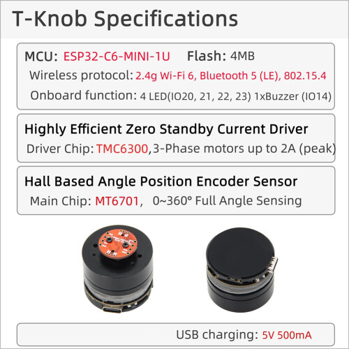 T-Knob ESP32-C6--1U Highly Efficient Zero Standby Current Driver Hall Based Angle Position Encoder Sensor Knob Board 1