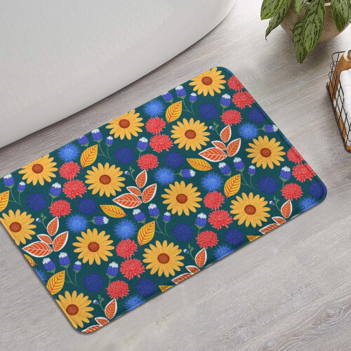 Χαλί μπάνιου Pioneer Flower Floral, αντιολισθητικό από μικροΐνες με επένδυση από 1