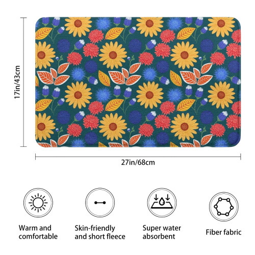 Χαλί μπάνιου Pioneer Flower Floral, αντιολισθητικό από μικροΐνες με επένδυση από 2