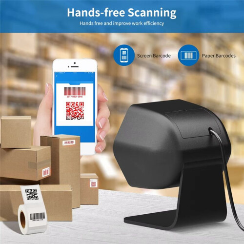 Desktop 2D QR Barcode Scanner, High Scan Performance Supermarket Barcode Scanner QR Code Cashier Scanning Barcode Reader 2
