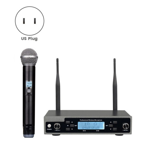 Professional Dynamic Handheld Microphone with Receiver One-to-Two Mic Stage Singing KTV Audio Karaoke System US Plug 1