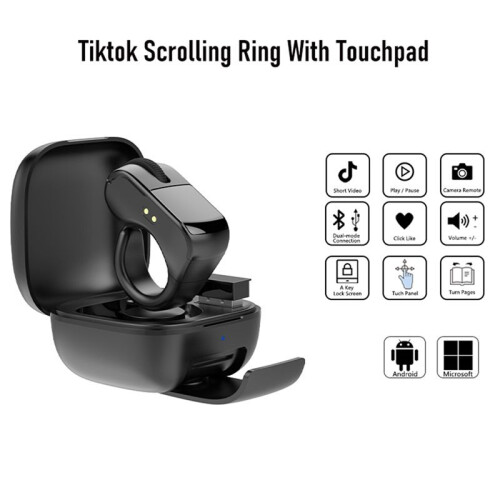 Wireless Scrolling Ring,Air Finger Ring Mouse with Touchpad, Scroller Remote Control for Camera/Selfie/Laptop A 2