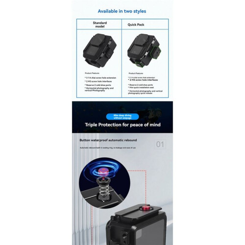 80M Waterproof Case for GoPro12/11/10 Action Camera Deep Diving Action Camera Protective Frame Case for  A 1