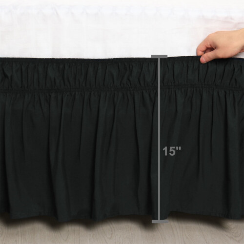 Sengeskørt med flæser og wrap-omslag (40 cm længde, sort) - queensize-seng 2