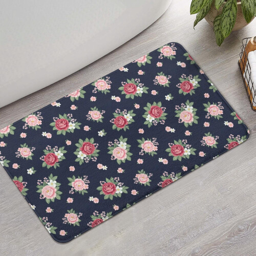 Χαλί μπάνιου Pioneer Flower Floral, αντιολισθητικό χαλάκι μικροϊνών με λαστιχένια 1