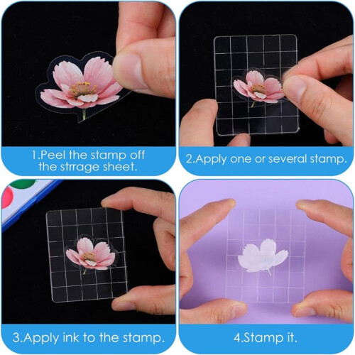 7 Pcs Acrylic Stamp Block Set, Smll Clear Stamping Tools with Grid Lines Assorted Sizes for Scrapbooking, Card Making 1
