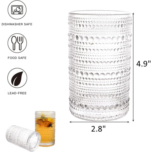 Συσκευασία 6 vintage ποτηριών Hobnail 13oz, ανάγλυφα ποτήρια για νερό, χυμό, μπύρα, κοκτέιλ, 1
