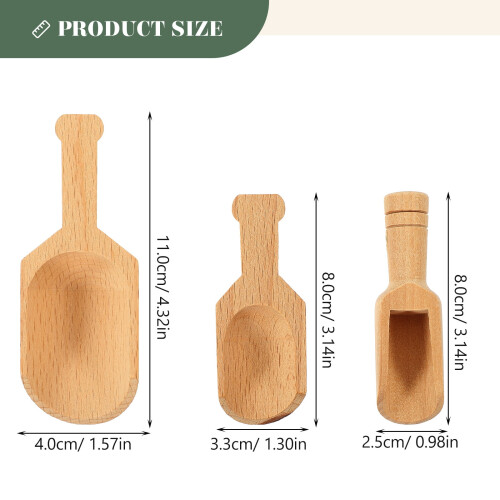 Wooden Tea Spoon Set 3pcs Beech Compact Kitchen Scoop 2