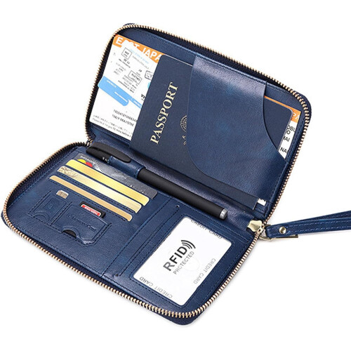 RFID Passport Wallet with Phone Pocket Blue 1