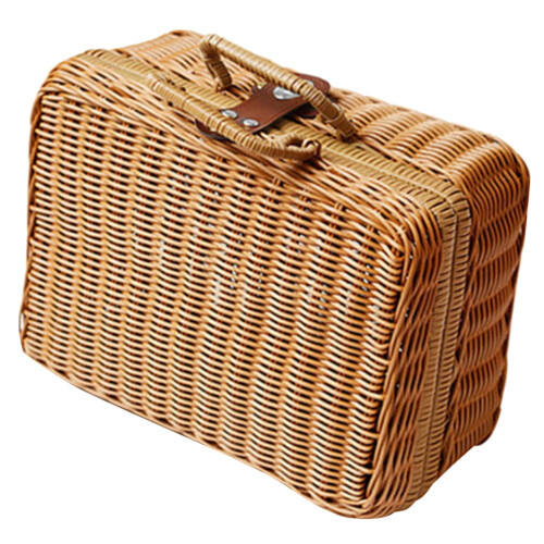 Wicker-Effect Storage Box with Lock, Light Brown 1