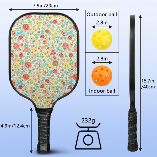 Σετ ρακέτες Pickleball με 2 μπάλες και τσάντα – Ρακέτες από fiberglass με λουλούδια, 2