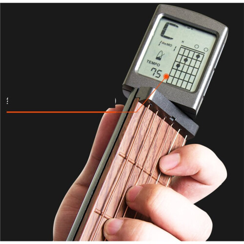 Pocket Guitar Chord Practice Tool, Portable Guitar Neck for Trainer Beginner W/A Rotatable Chords Chart Screen 1