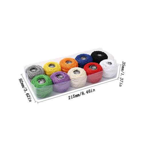 10, 12 oder 16 Farben Spitzenstichgarn, Handknäuel, Kunstseide, einfarbig, Stickgarnbox 1