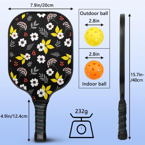 Σετ κουπιών Pickleball με κουπιά από fiberglass σε σχέδια λουλουδιών, 2 μπάλες και τσάντα – 2