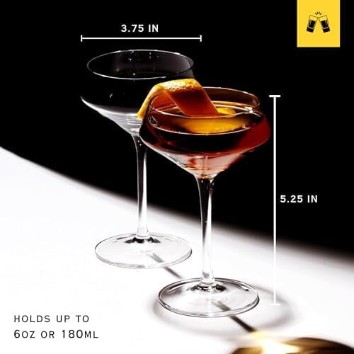 Χειροποίητα φυσητά ποτήρια Nick & Nora Martini (6oz, σετ των 2) – Εμπνευσμένα από την 2