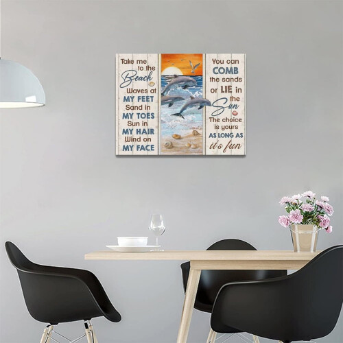 Εκτυπώσεις σε καμβά με κορνίζα Beach Dolphins 16"x12" 2
