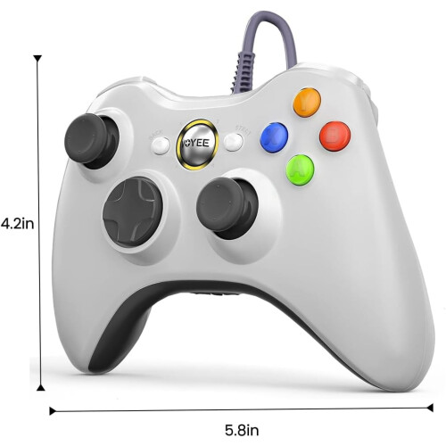 Controller per PC, controller cablato compatibile con Xbox 360 e Slim/PC Windows 10/8/7, joystick migliorato, Double Shock | Enhanced (bianco) 1