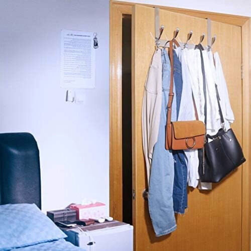 Ράφι με γάντζο πάνω από την πόρτα με 5 τριπλά άγκιστρα ασημί 2 τεμάχια 1