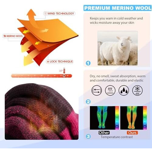 Κάλτσες σκι από μαλλί Merino, Κάλτσες για κρύο καιρό για σνόουμπορντ, Χιόνι, 1