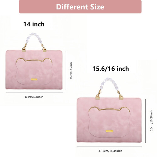 Capa protetora rosa para laptop compatível com MacBook de 15,6 polegadas, capa tipo pasta em couro PU com estampa de ursinho fofo e alça. 1