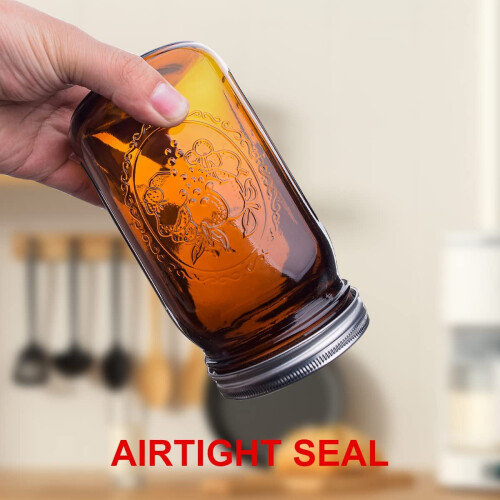 Βάζα από κεχριμπάρι, γυάλινα, 32oz με φαρδύ στόμιο, αεροστεγή καπάκια και ταινίες, 2