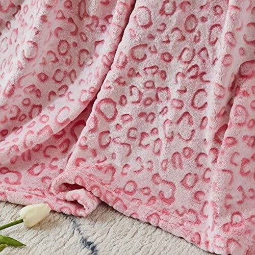 Κουβέρτα Flannel Fleece με Λεοπάρ Στάμπα, Υπερ-Μαλακές, Ελαφριές, Queen Size, 90"X90", Ροζ 2