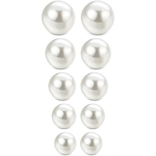 5 par runde perle øredobber imiterte perler for kvinner, hvite 1