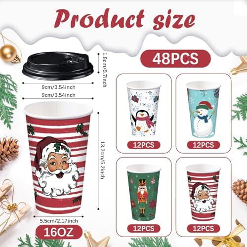 Χάρτινα ποτήρια καφέ μιας χρήσης 16oz με καπάκια (48 τεμάχια) – Σχέδιο Χιονάνθρωπου & 2