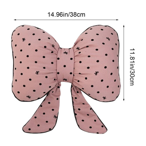 Almofada com Laço e Bolinhas para Decoração de Casa – Almofada de Cintura e Aconchego, Rosa, 38 cm x 30 cm, Compatível com Sala de Estar e 2