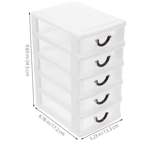 Clear White Plastic Makeup Organizer with Five Drawers for Desktop Storage 1