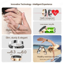 Women Men Super Narrow 6.3mm Heart Rate Health Stress Measurement Monitor IP68 Waterproof Fashion Rings