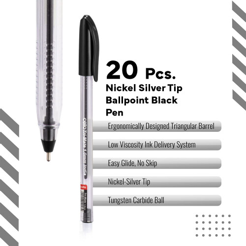 Cello Cello Original Tri-Mate Triangular Barrel Ballpoint Pen Medium Point Biro (1.0mm) (Black, Pack of 20) 2