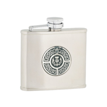 Scottish Celtic Knot Thistle Clan Crest 4oz Pewter Drinks Hip Flask With Funnel