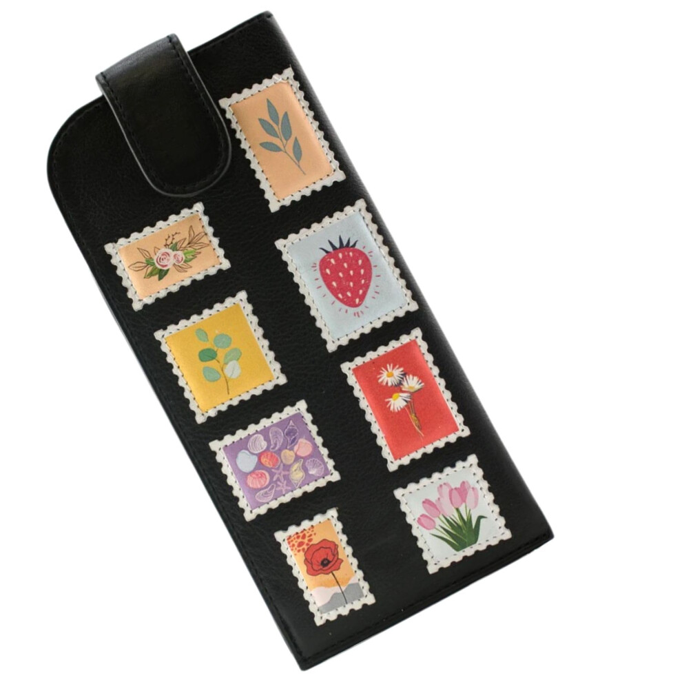 Mala Leather Black Botanists Floral Stamp Wide Fit Glasses Case