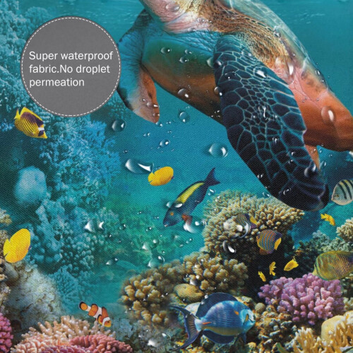 Κουρτίνα ντους Ocean Sea Turtle, Σχεδιασμός για υποβρύχια θαλάσσια ζωή, 60x72 ίντσες, Μπλε, 2