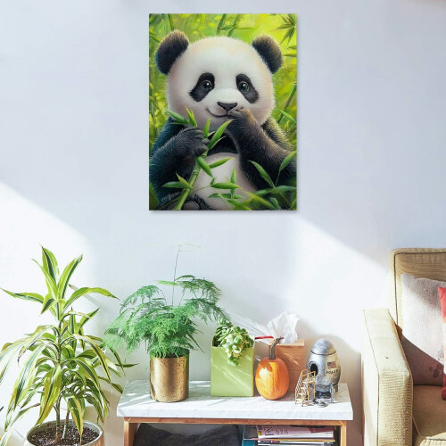 Τέχνη τοίχου σε καμβά με αρκούδα panda και μπαμπού, διακόσμηση σπιτιού 12x16 εκ. 1