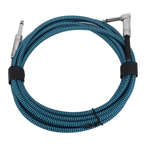 6.5mm Nylon Braided Guitar Cable 3m Right Angle to Straight Blue Black Dot 2