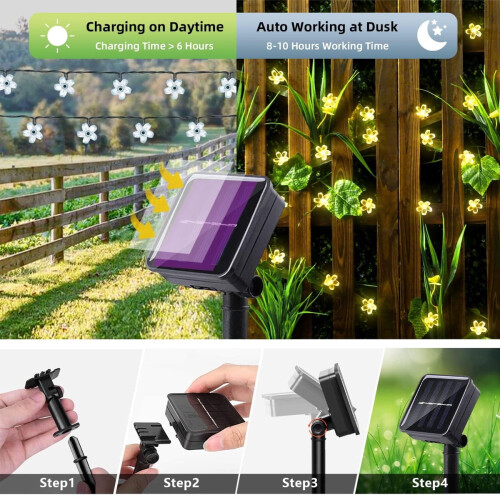 Solar Flower String Lights, 50 LED, 23ft, Waterproof 2