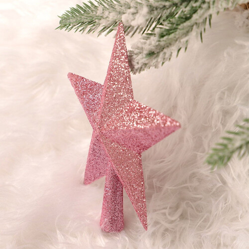 2-Piece Pink Glitter Star Tree Topper, 15 cm 1