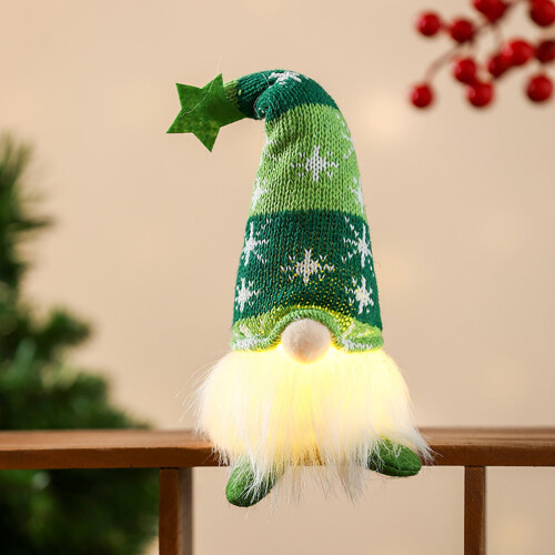 Light-Up Star-Hat Gnome Ornament Green 1