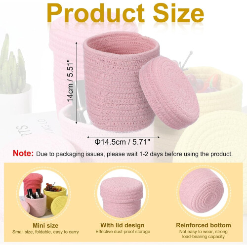 Light Pink Cotton Rope Storage Basket with Lid 1