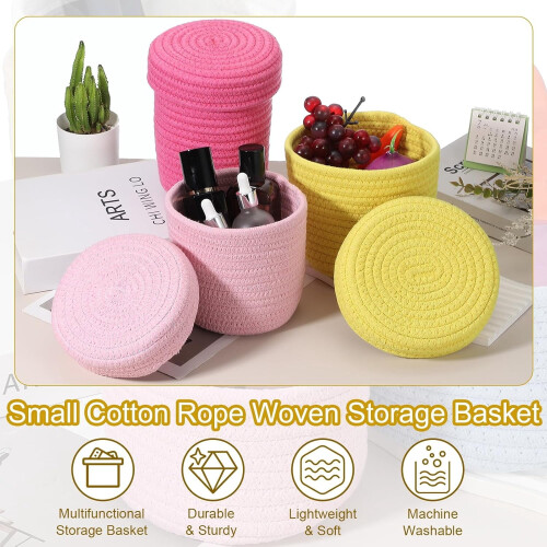 Light Pink Cotton Rope Storage Basket with Lid 2