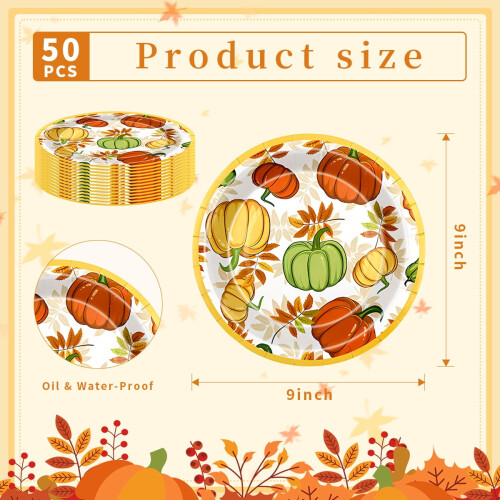 9-inch Pumpkin Fall Paper Plates – 50 Count 1
